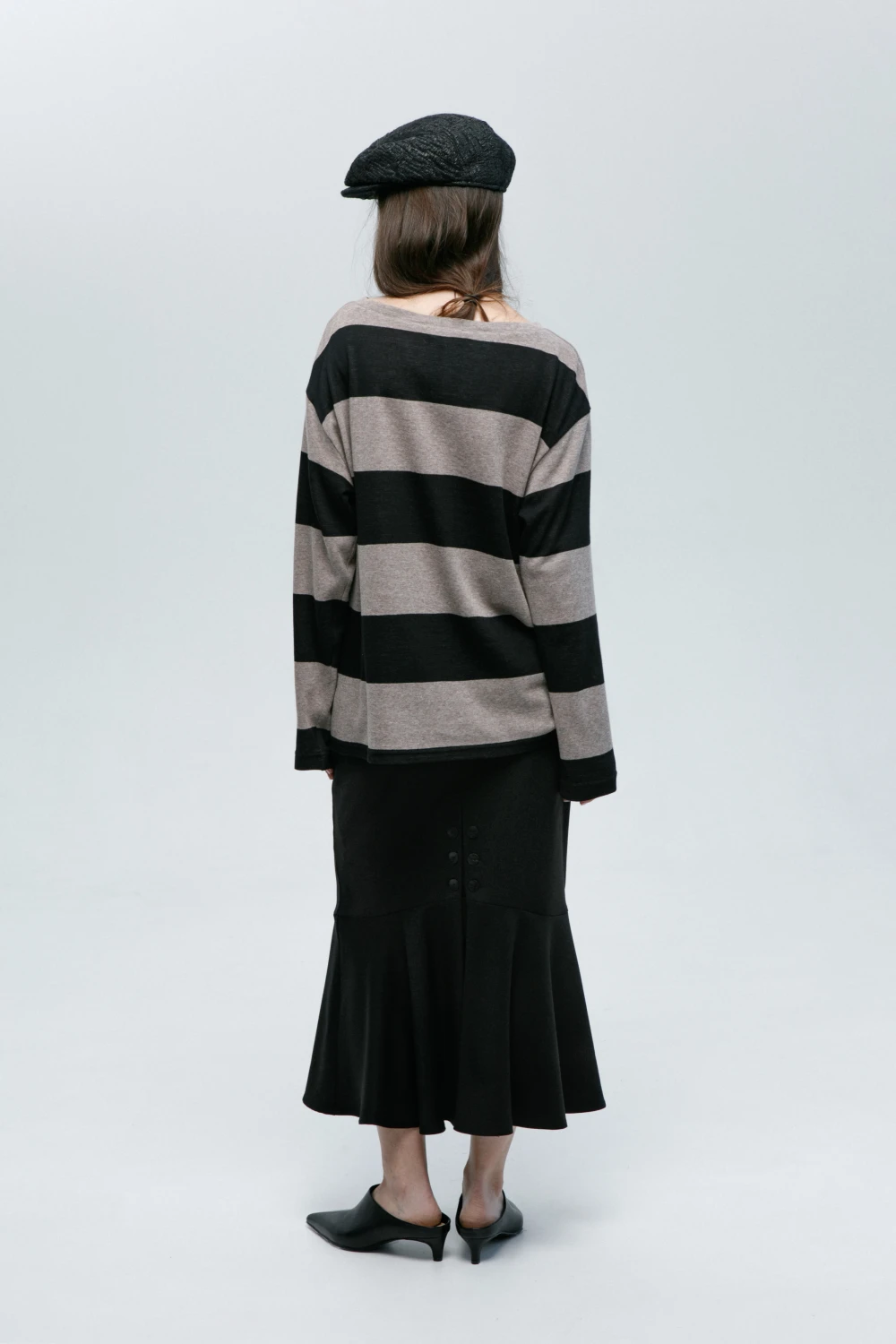 Лонгслив Boyfriend (Цвет Бежево-чёрная полоска, Размер 44/S, Состав 70% Хлопок, 28% Кашемир, 2% Полиамид)