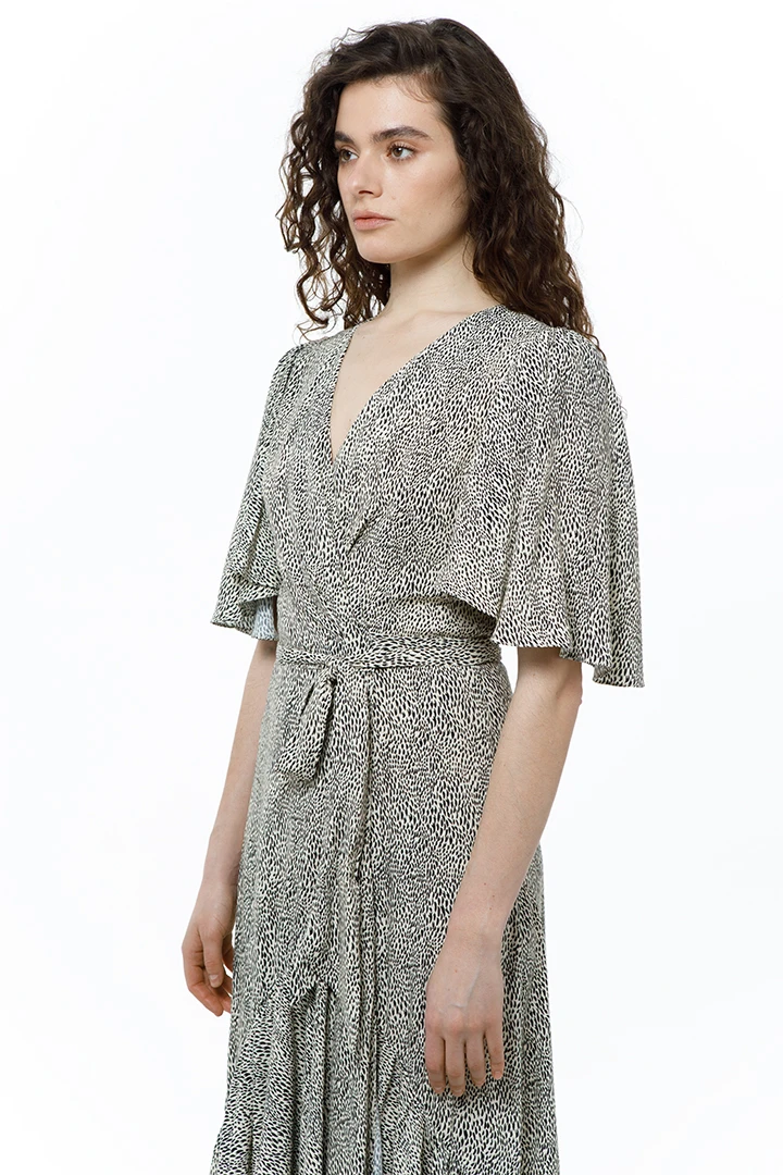 Платье Irsa ( Цвет Бежево-чёрный принт )