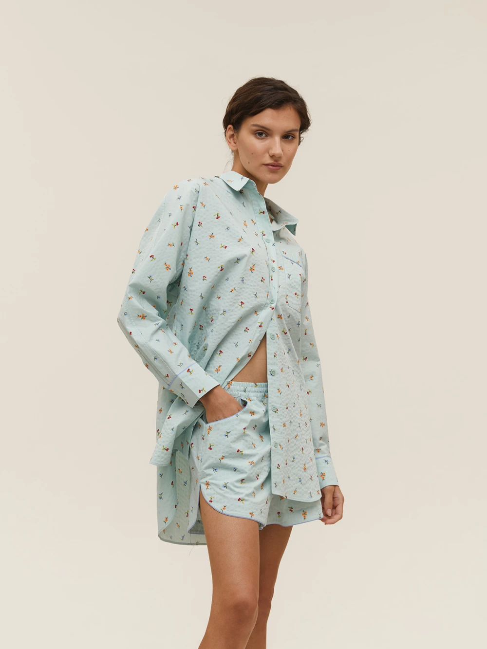 Костюм Atra (Цвет Мятный в цветок, Размер S, Состав 100% хлопок)