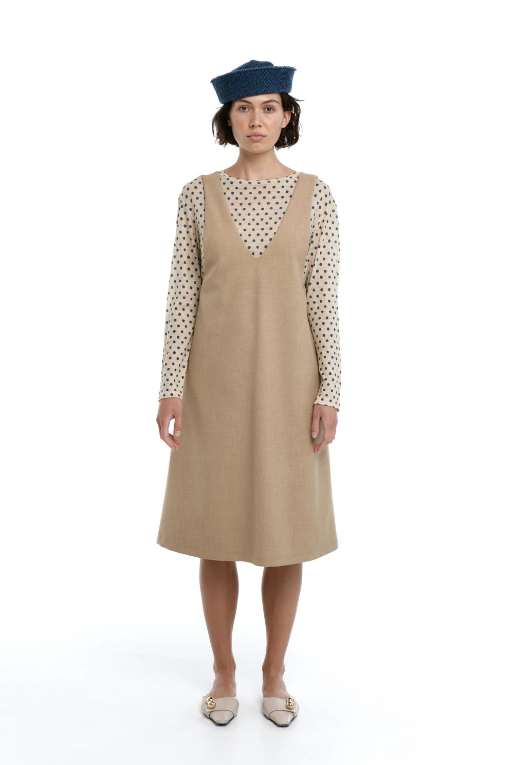 Платье V-dress (Цвет Бежевый, Размер 44/S, Состав 61% Поиэстер, 26% Вискоза, 7% Хлопок, 6% Эластан)