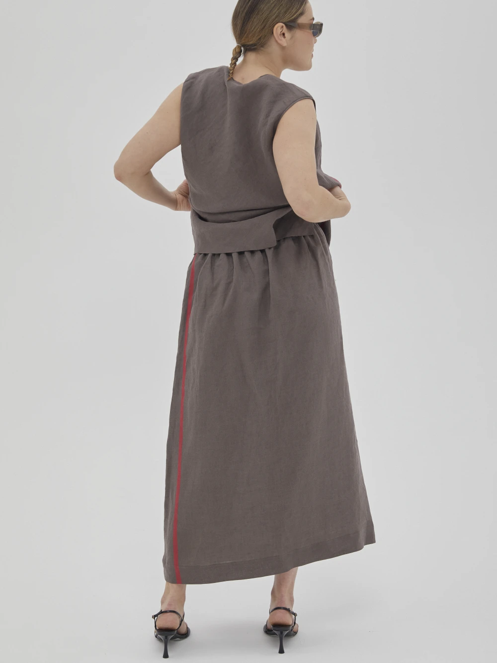 Юбка Lov (Цвет Коричневый в полоску, Размер M, Состав 100% лён)