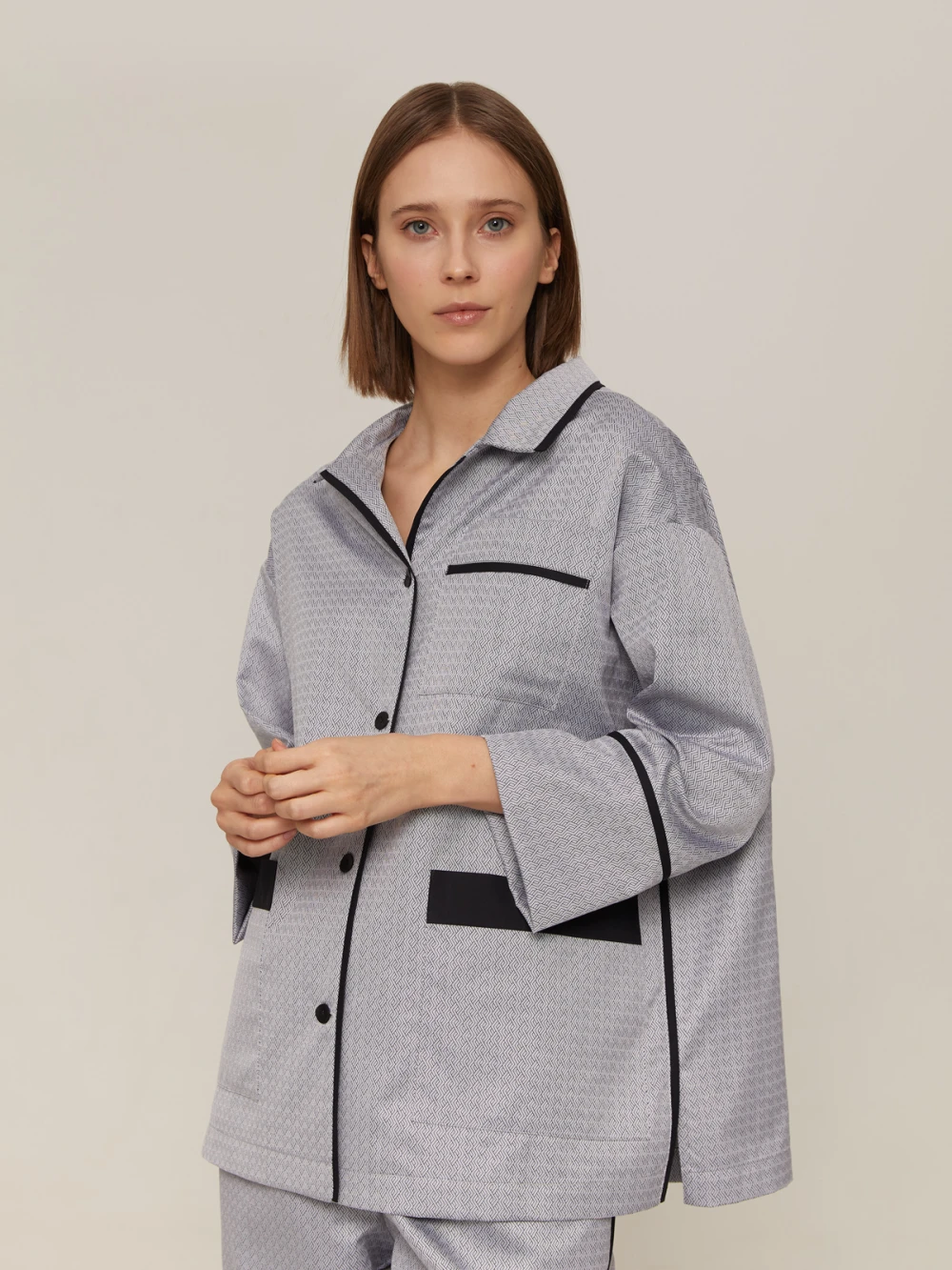 Пижама Alisa (Цвет Серый с узором зиг-заг, Размер S, Состав 100% хлопок)