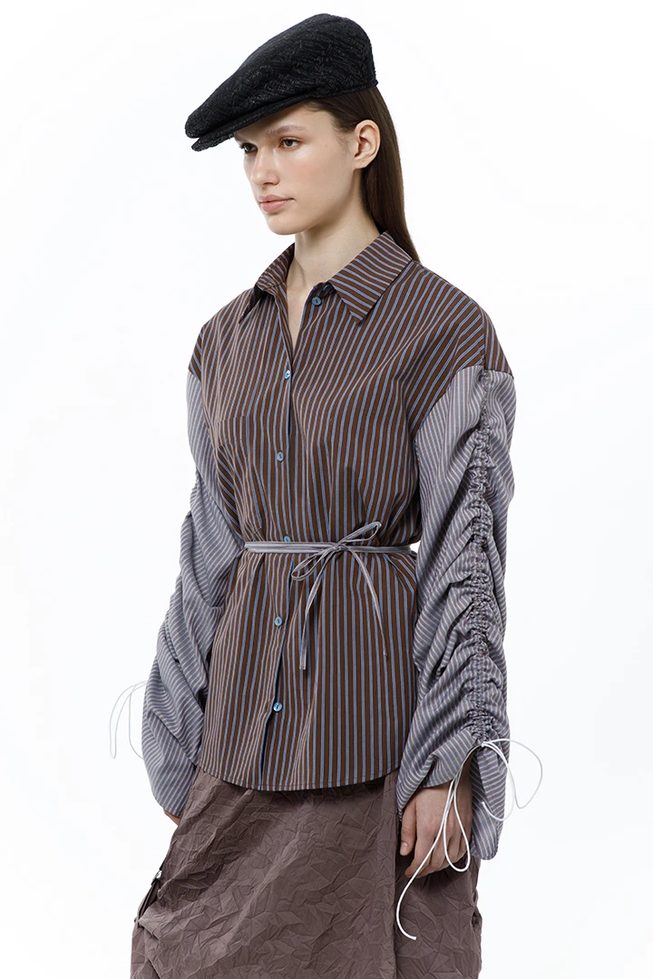 Рубашка Curtains (Цвет Коричневый в полоску, Размер 44/S, Состав 100%  хлопок)