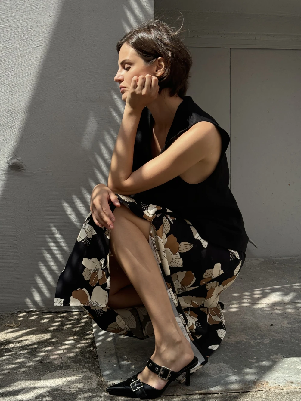 Юбка Stella 1 (Цвет Чёрно-бежевый, Размер 50/XL, Состав 70% вискоза, 30% лён)