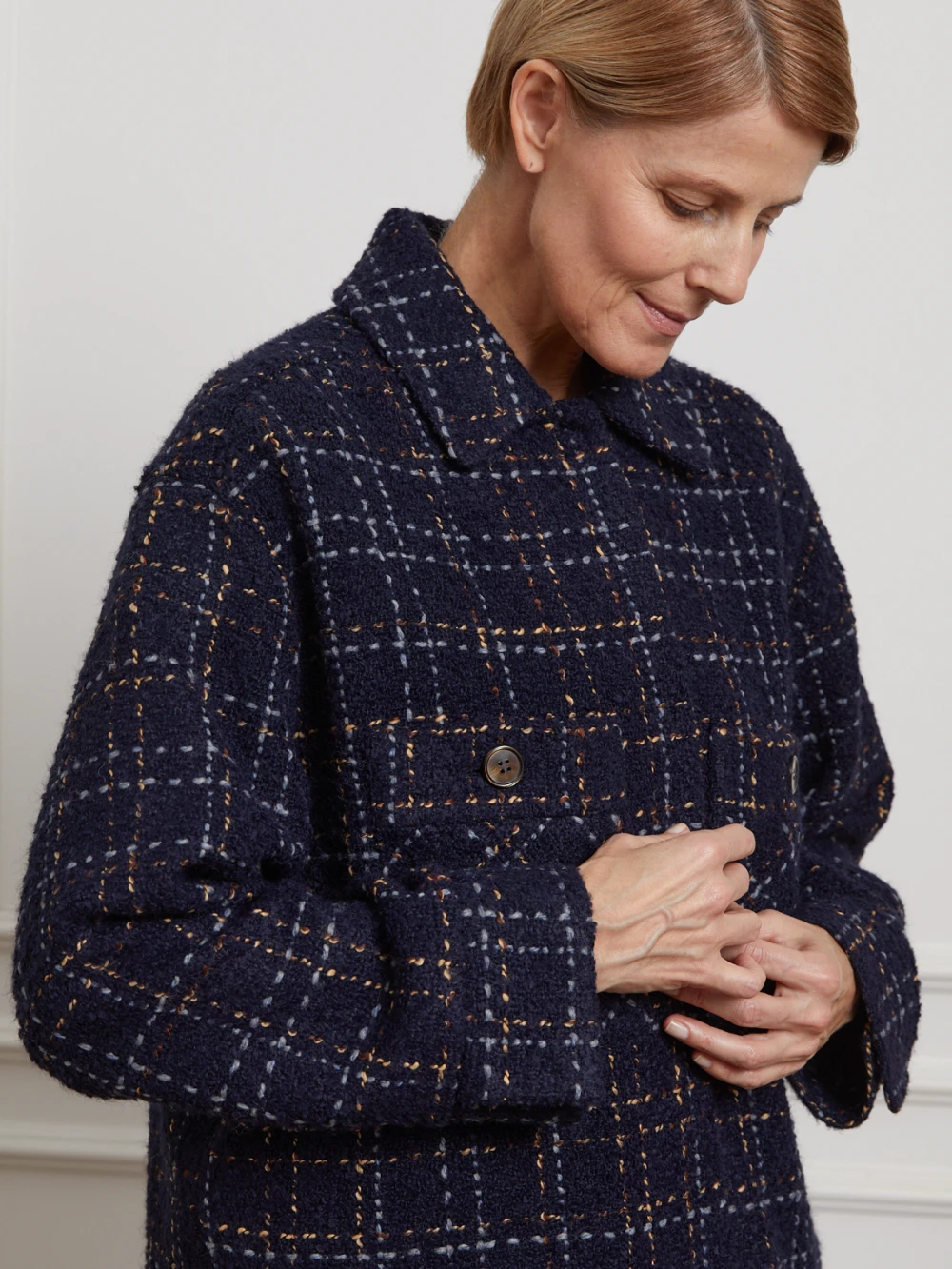 Куртка Esa (Цвет Тёмно-синий в клетку, Размер S, Состав 72% шерсть, 16% акрил, 12% вискоза)