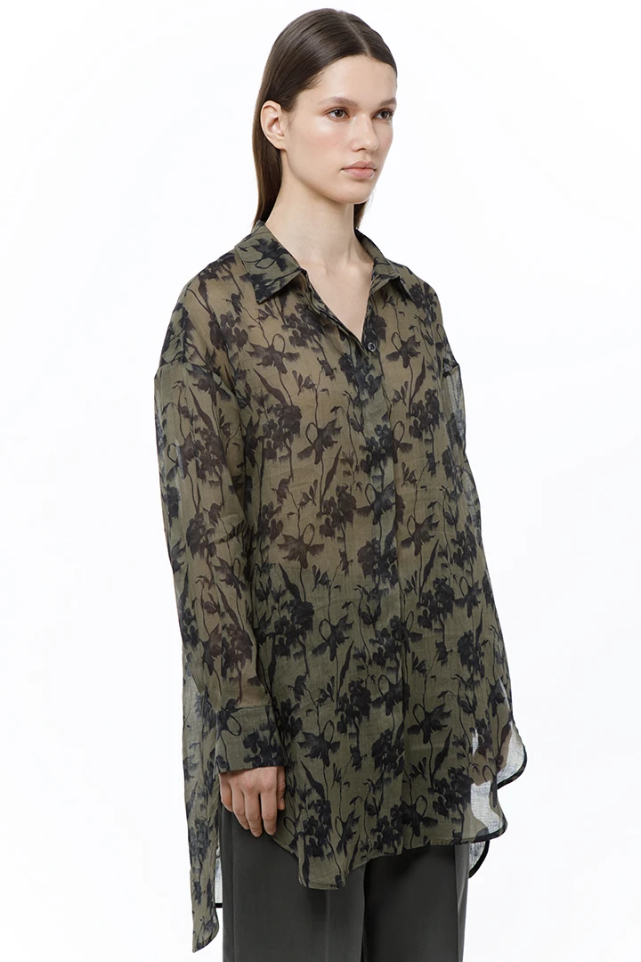 Блуза Athena (Цвет Хаки с принтом, Размер 44/S, Состав 100% рами)