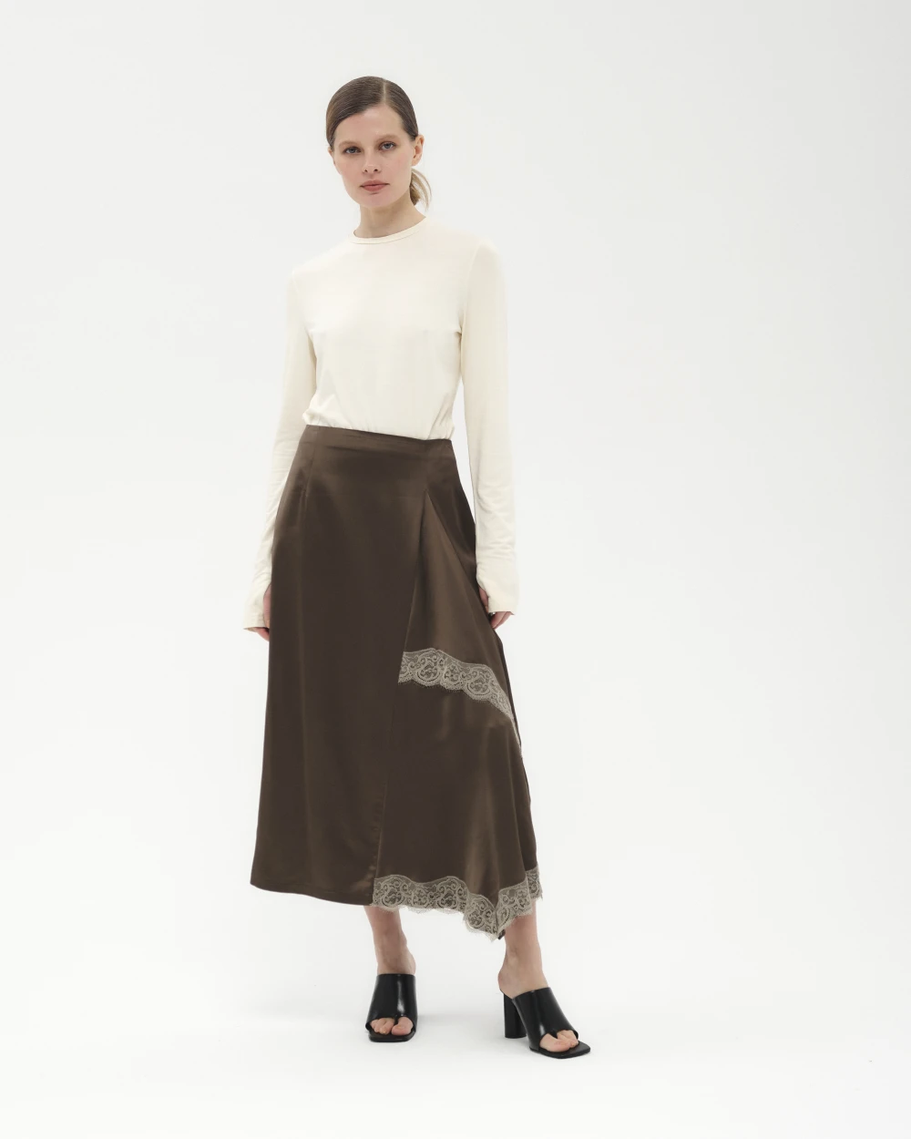 Юбка Solo (Цвет Хаки Атлас, Размер S, Состав 70% вискоза, 30% шерсть)