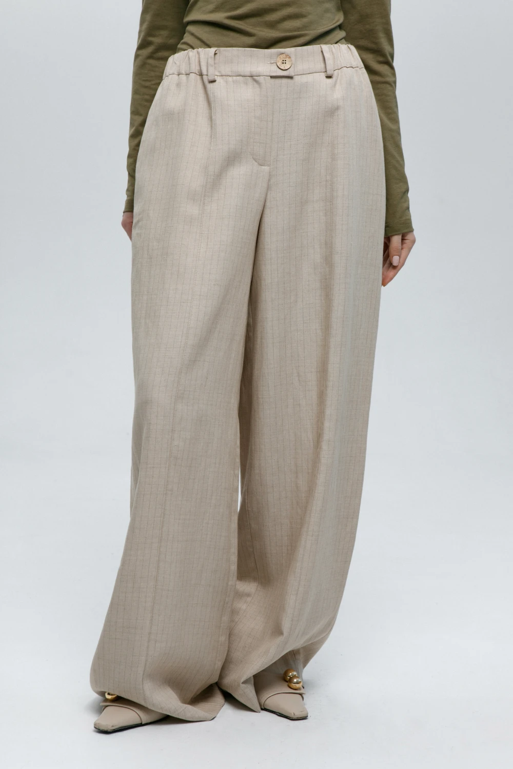 Брюки Yasinya (Цвет Бежевый в полоску, Размер 44/S, Состав 85% вискоза, 15% лён)