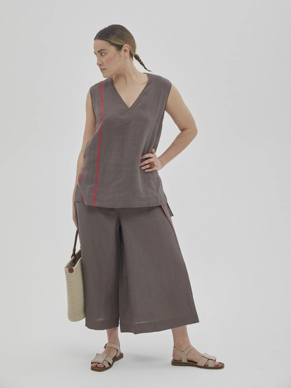 Брюки Amaro (Цвет Коричневый в полоску, Размер S/M, Состав 100% лён)