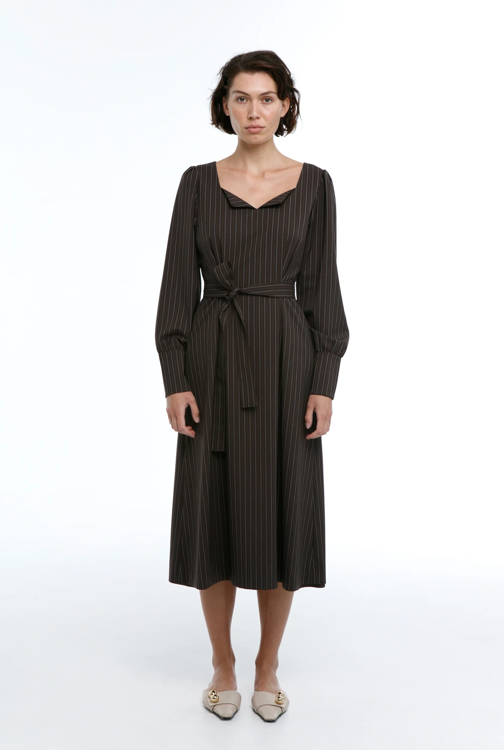 Платье Regency (Цвет Коричневый в полоску, Размер 44/S)