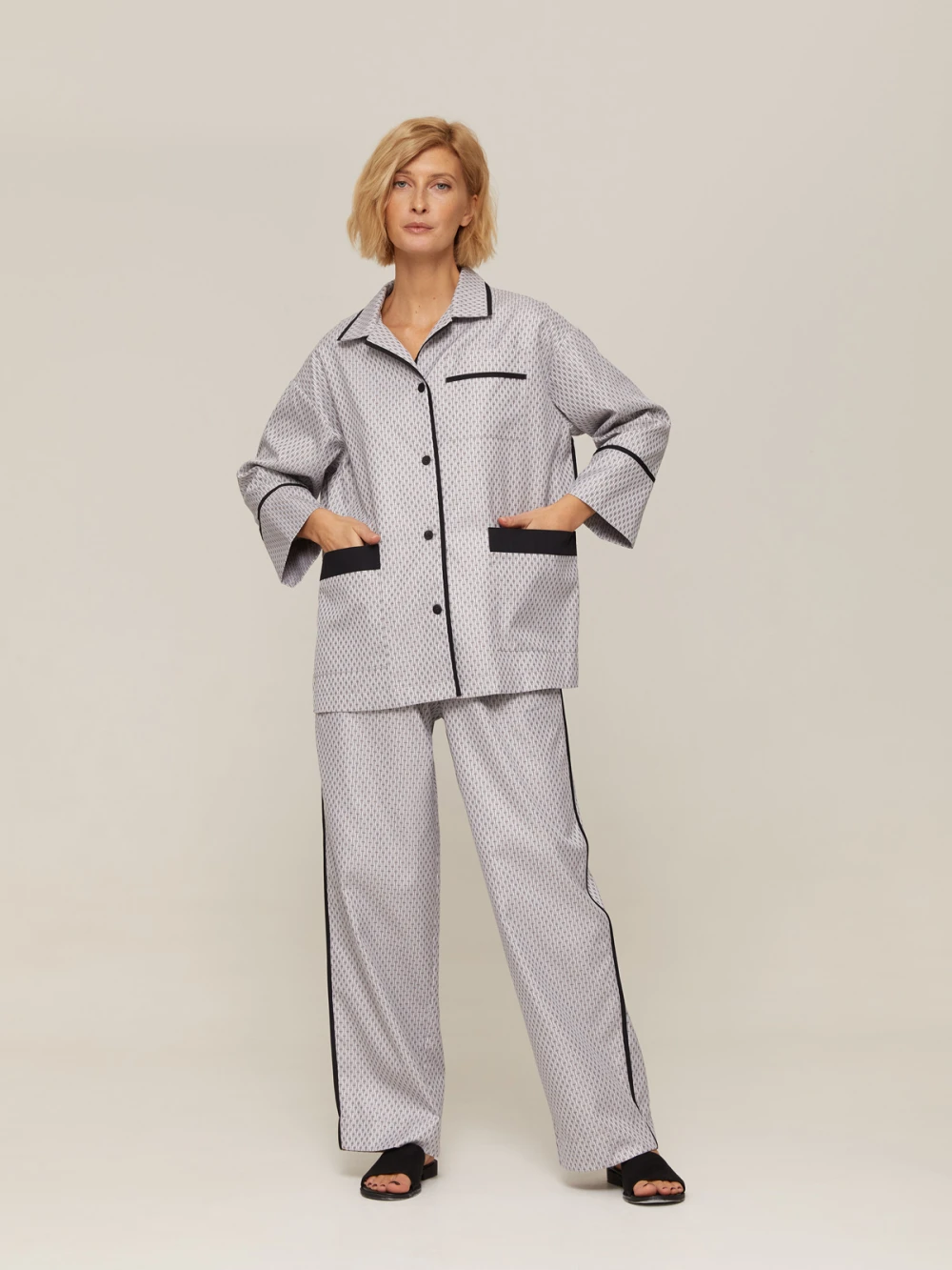 Пижама Alisa (Цвет Светло-серый с узором, Размер S, Состав 100% хлопок)