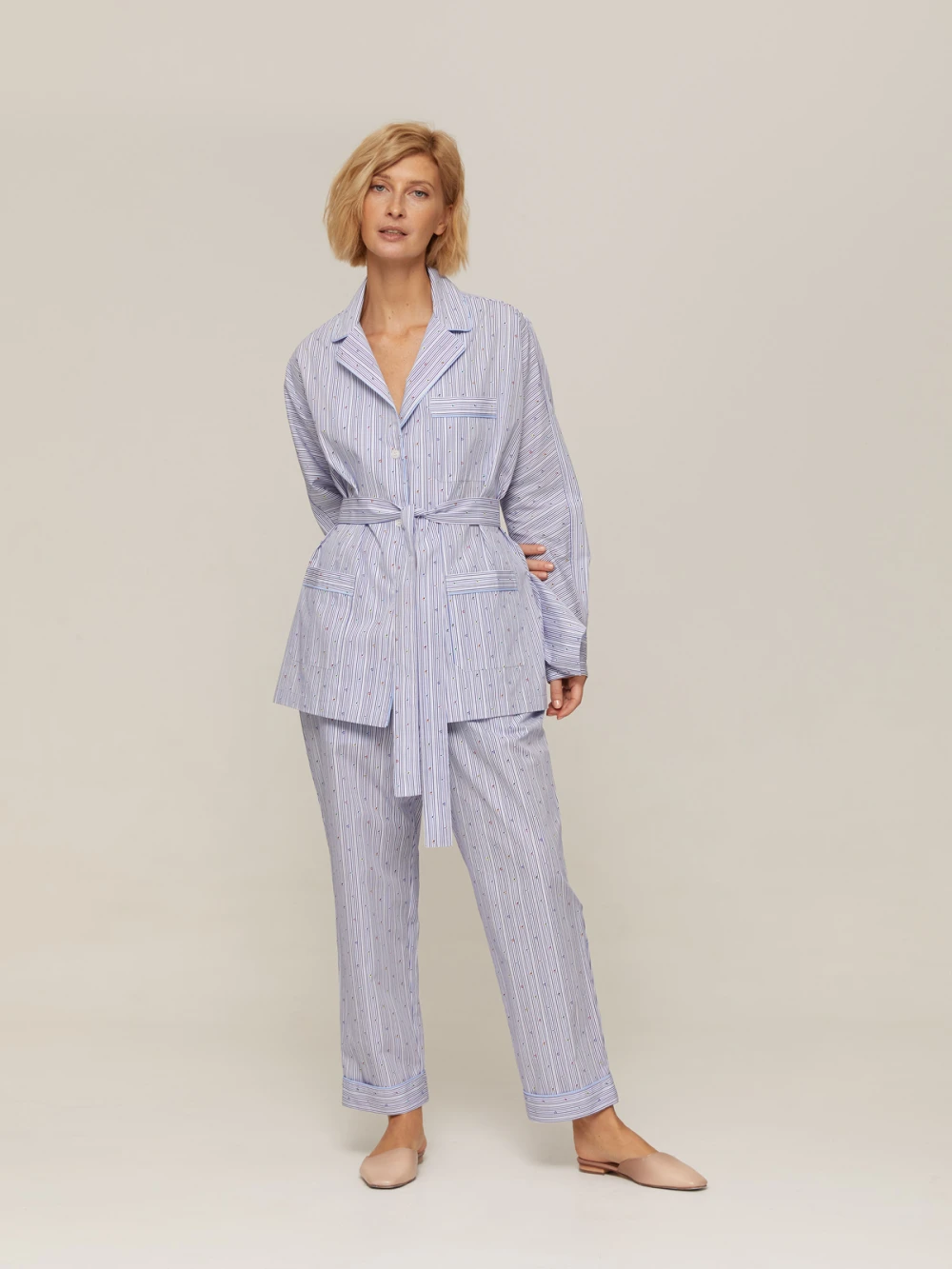 Костюм Aysha (Цвет Голубой в полоску с узором, Размер S, Состав 100% хлопок)