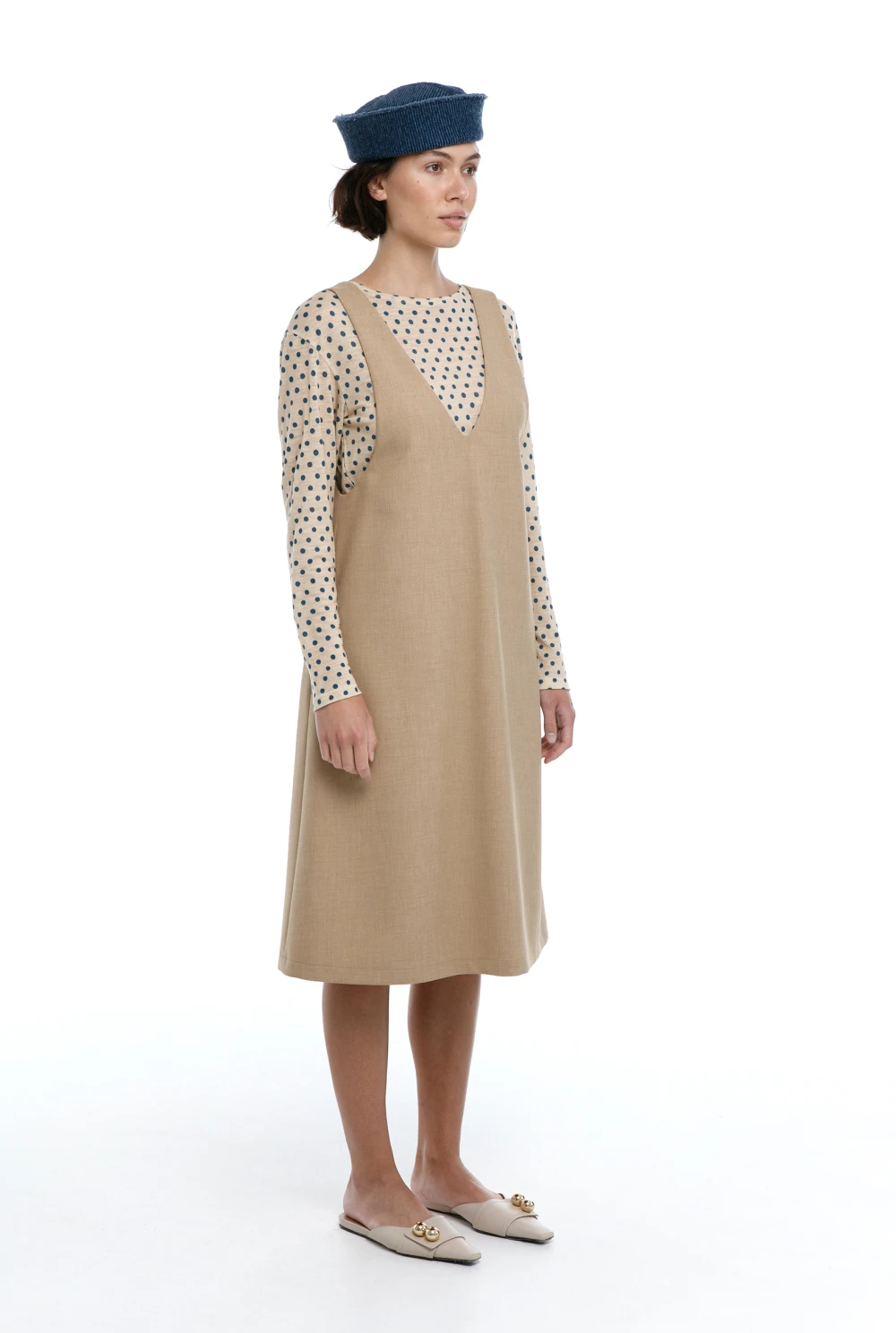 Платье V-dress (Цвет Бежевый, Размер 44/S, Состав 61% Поиэстер, 26% Вискоза, 7% Хлопок, 6% Эластан)