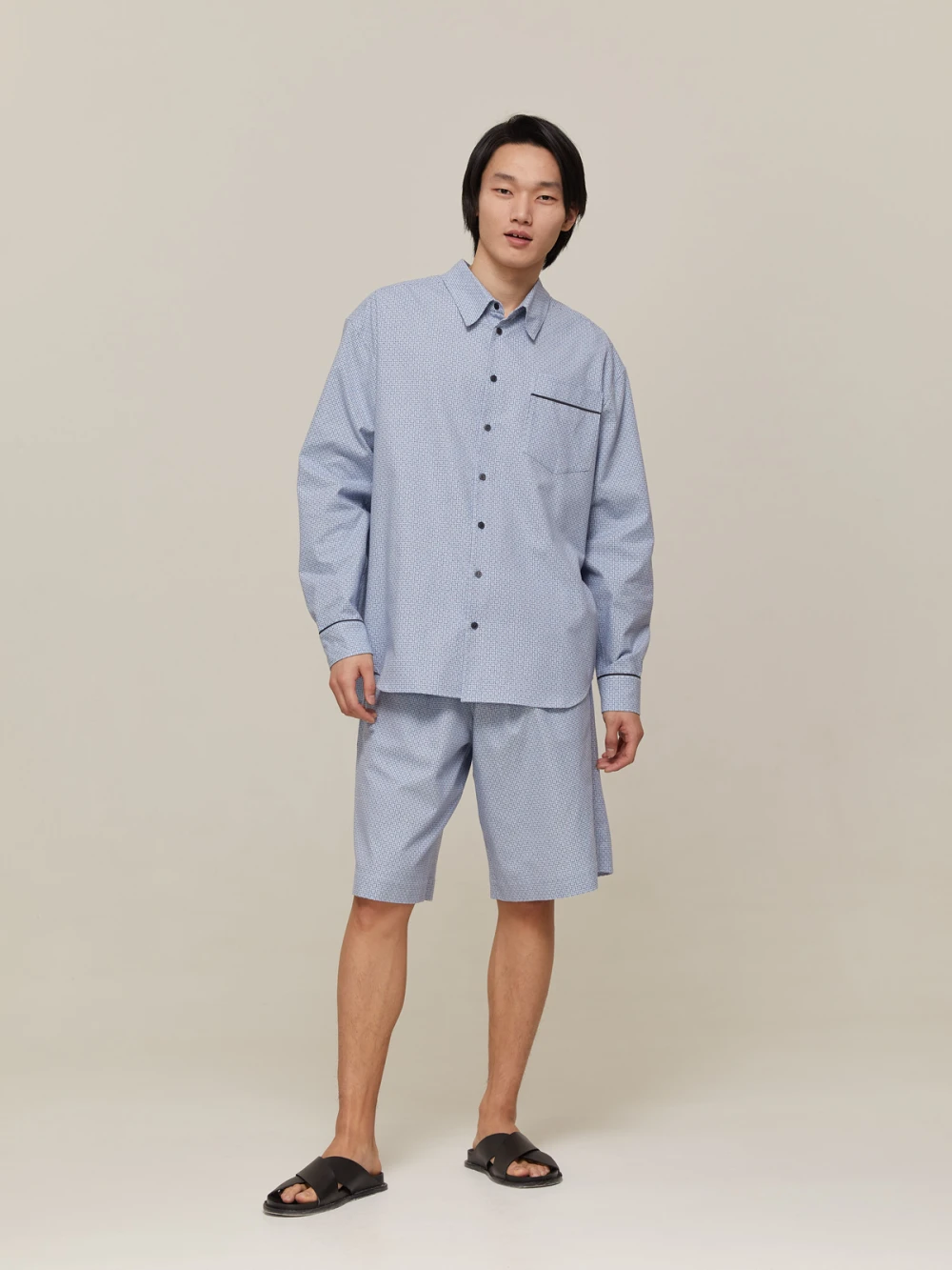 Пижама мужская Aries (Цвет Голубой с узором, Размер L, Состав 100% хлопок)