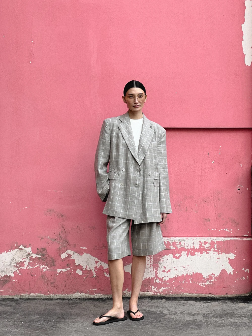 Жакет Nani (Цвет Серый в клетку, Размер 50/XL, Состав 54% вискоза, 46% лён)