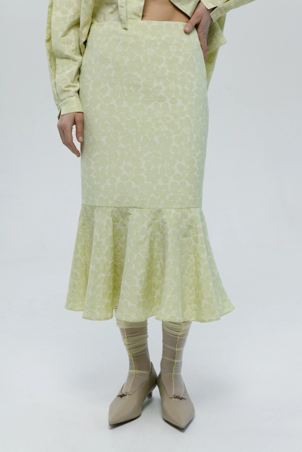 Юбка Garnec (Цвет Лимонный с цветами, Размер 44/S, Состав 58% Хлопок, 42% Полиэстер)