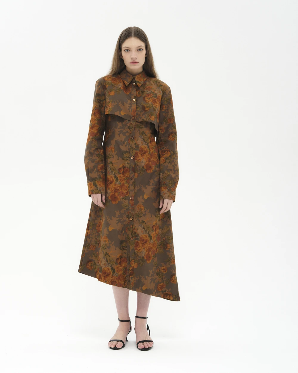 Платье Symphony (Цвет Бежевый с цветами, Размер S, Состав 100% хлопок)