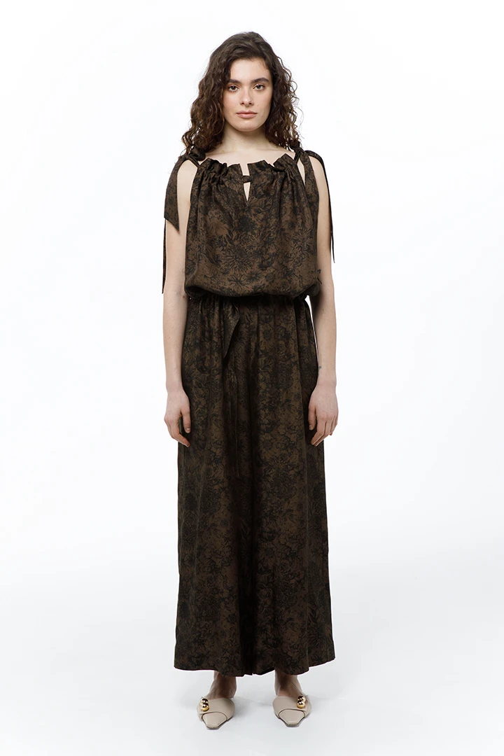 Комбинезон Maha (Цвет Коричневый с принтом, Размер 44/S, Состав 55% купро, 45% вискоза)