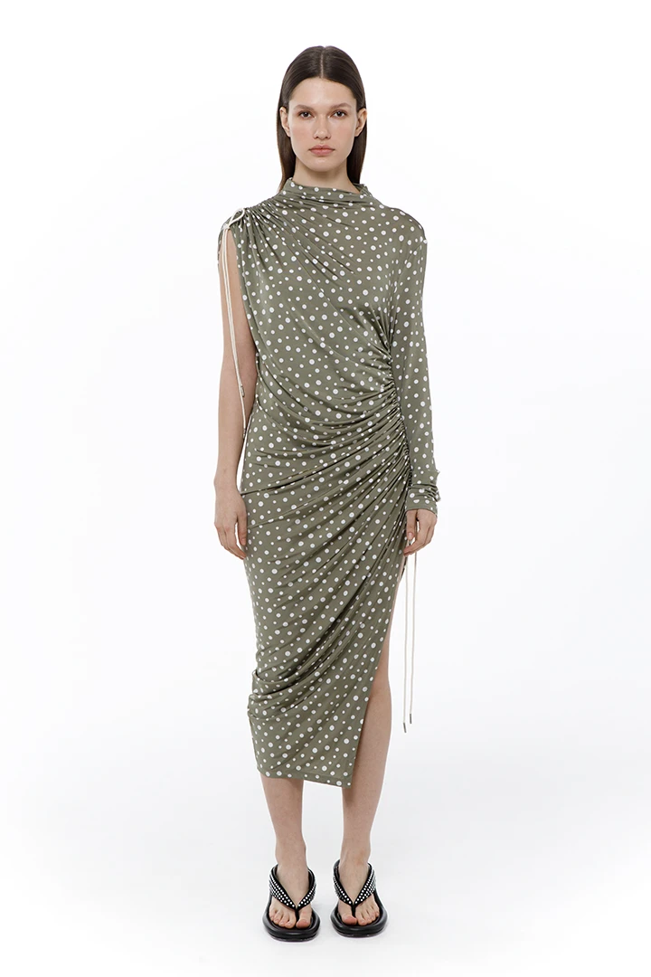 Платье Late again (Цвет Горох Хаки, Размер 44/S, Состав 96% вискоза, 4% эластан)